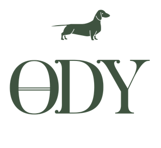 ODY logo: teckel silhouet boven het woord ODY